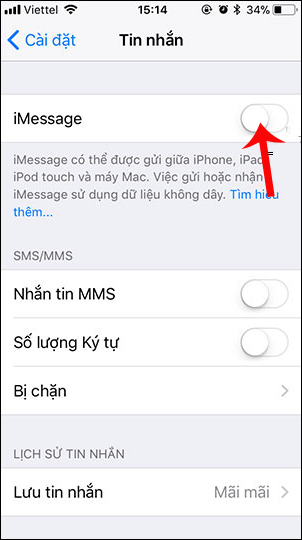 Tắt iMessage