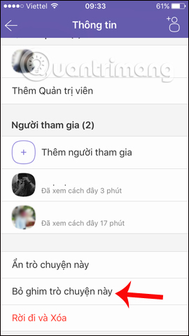 Bỏ ghim nhóm chat trên Viber 