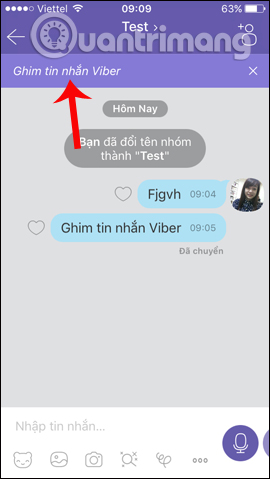 Tin nhắn trên đầu nhóm chat