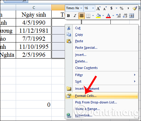 Cách tính tuổi trong Excel