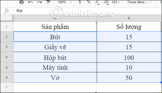 Sắp xếp thứ tự từ Google Sheets