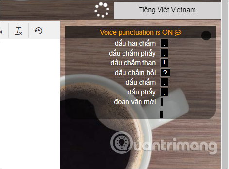 Bảng dấu câu trên SpeechTexter