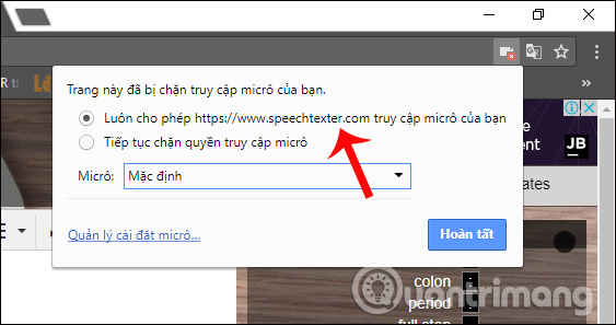 Cho phép SpeechTexter truy cập micro