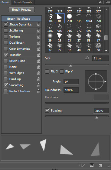 Thay đổi kích thước và khoảng cách brush