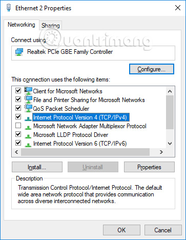 Nhấn chọn Internet protocol Version 4(TCP/IPv4)