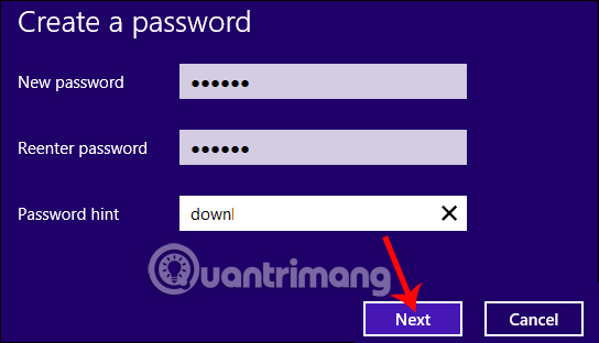 Nhập mật khẩu mới cho Windows 8