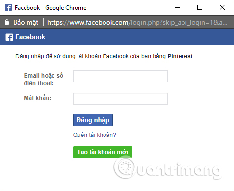 Đăng nhập thông tin Facebook