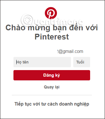 Nhập Tên cho tài khoản Pinterest