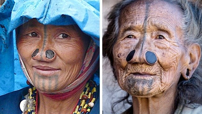 Phụ nữ Apatani nong mũi để khỏi bị bắt cóc