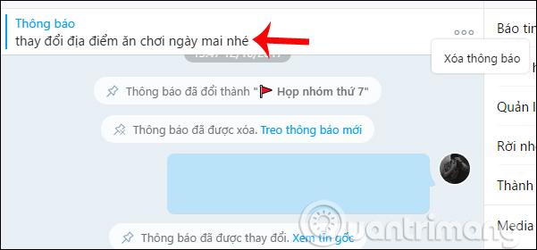 Xuất hiện thông báo đầu nhóm chat