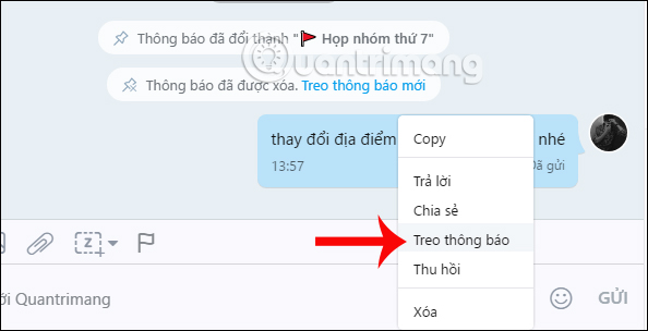 Treo thông báo cho nhóm chat