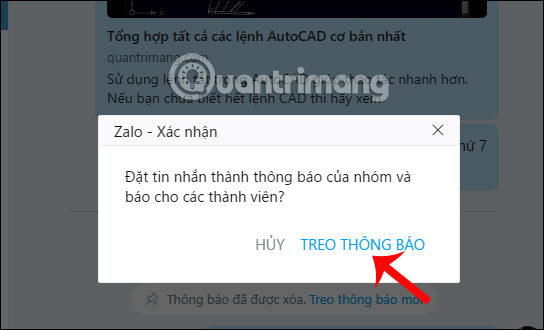 Xác nhận treo tin nhắn thành thông báo 
