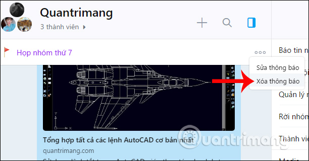 Xóa thông báo nhóm chat Zalo