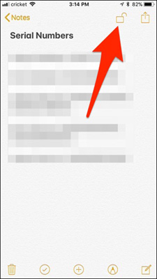 Nhấp chọn móc khóa đang mở để khóa ghi chú