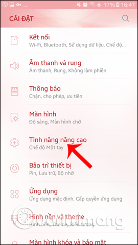 Nhấn Tính năng nâng cao
