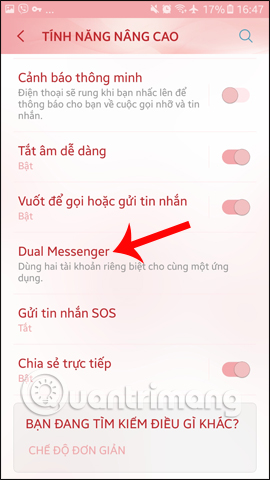 Nhấn chọn Dual Messenger