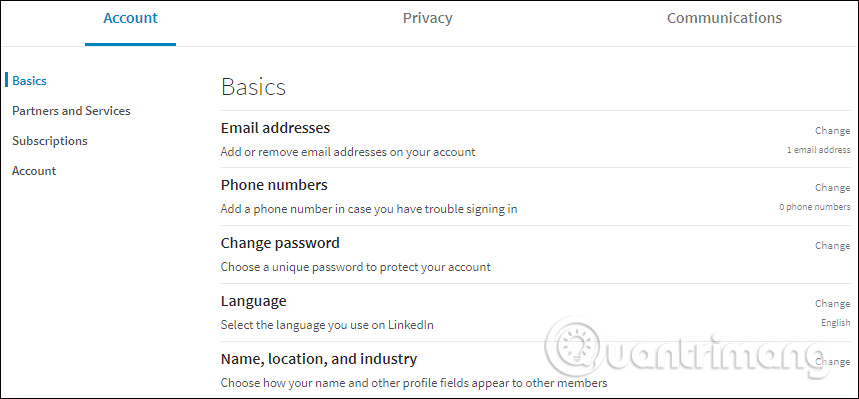 Thông tin tài khoản LinkedIn