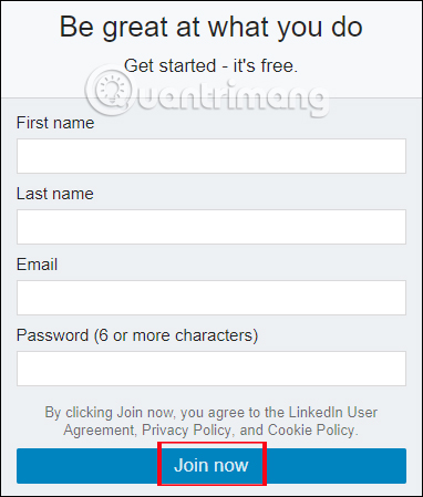 Nhập thông tin tài khoản LinkedIn