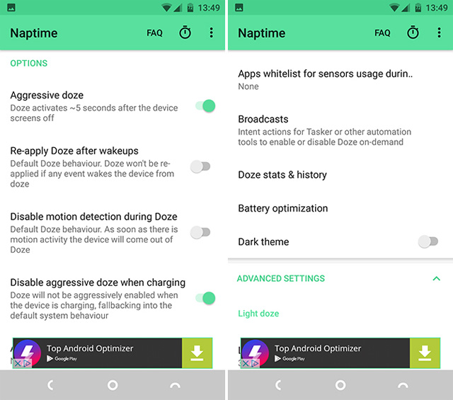 Các tùy chọn của Naptime