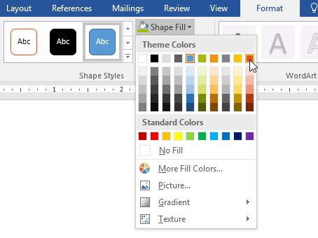 Nhấp chọn màu muốn thay đổi cho hình dạng trong mục Shape Fill