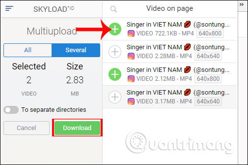 Chọn video để tải trong danh sách 