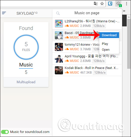 Tải file âm thanh trên Skyload