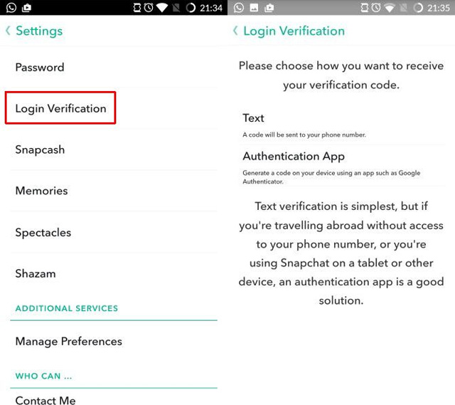 Bảo mật hai lớp Snapchat