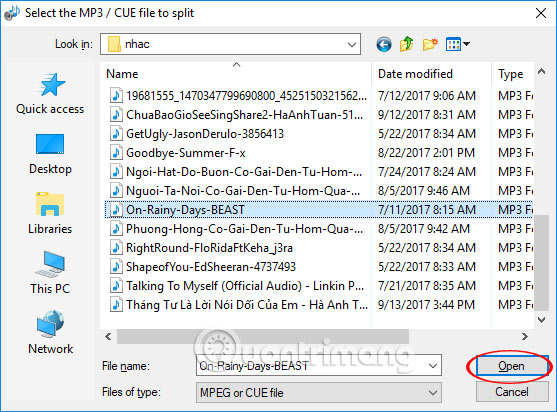 Chọn file âm thanh để cắt 