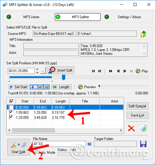 Cắt nhạc trên MP3 Splitter & Joiner