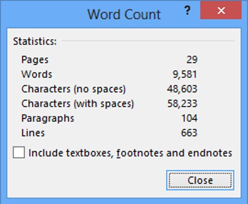 Word Count nằm góc dưới cùng bên trái.