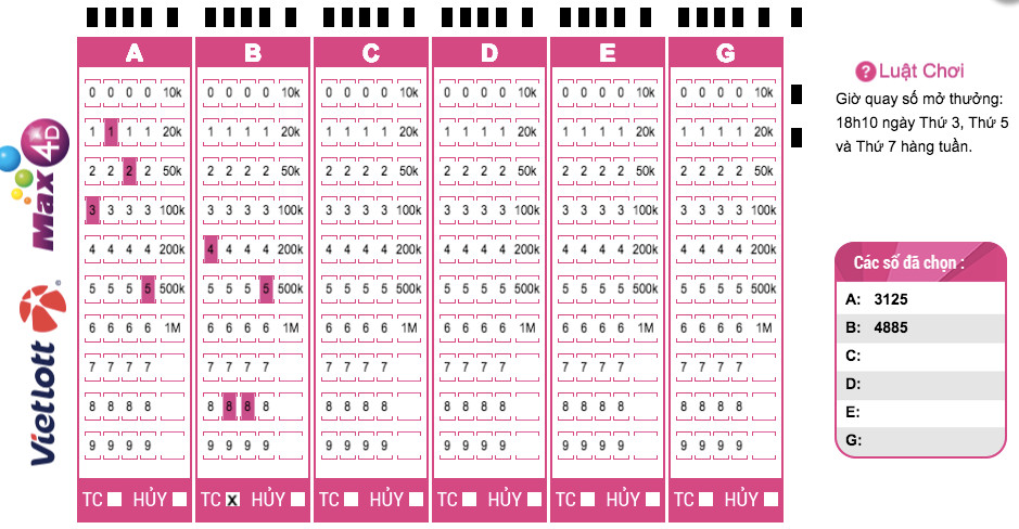 Xổ Số Tự Chọn Theo Dãy Số: MAX 4D