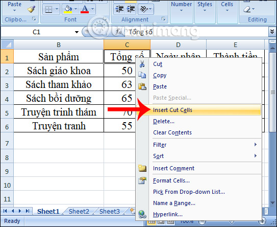 Nhấn chọn Insert Cut Cells