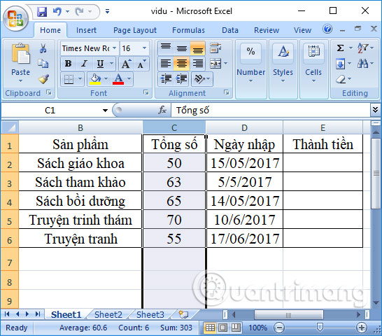 Bôi đen cột Excel 