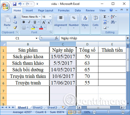 Đổi vị trí cột trong Excel