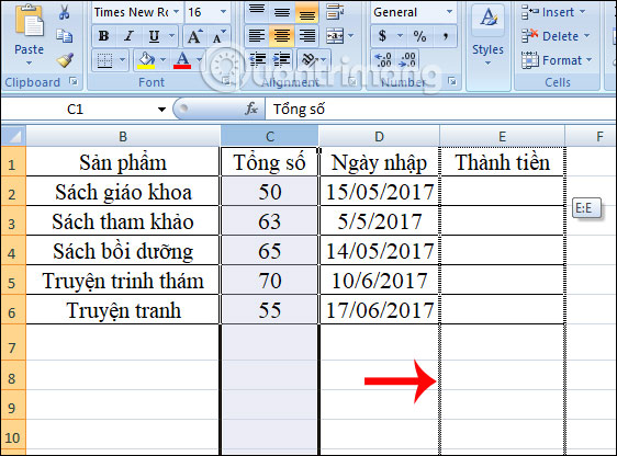 Kéo cột sang vị trí muốn đổi