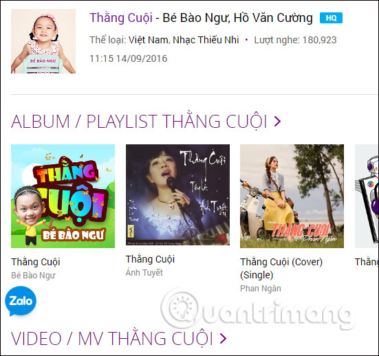 Kết quả tìm kiếm trên Zing MP3