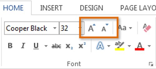 Sử dụng lệnh Grow Font và Shrink Font để thay đổi kích thước font chữ