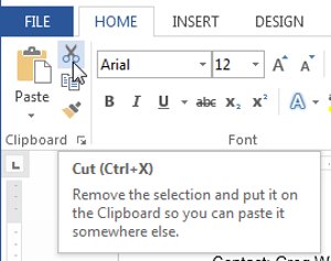 Click chọn lệnh Cut trên tab Home