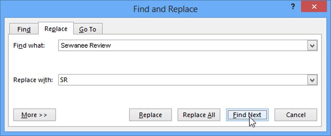 Nhập từ hoặc cụm từ mà bạn muốn thay thế vào khung Replace with:.Sau đó, click chọn Find Next.