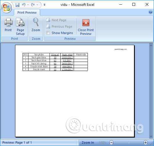 Đổi chiều giấy Excel