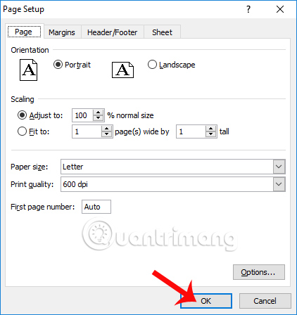 Xoay khổ giấy Excel