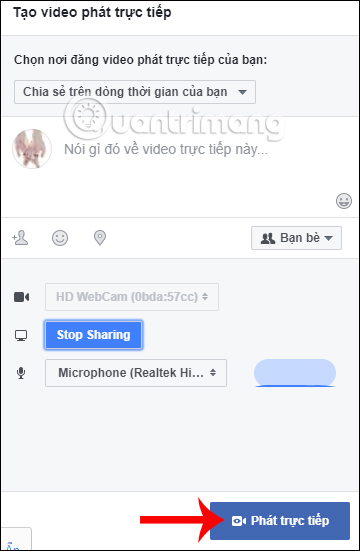 Cách chia sẻ màn hình phát live stream trên Facebook Live