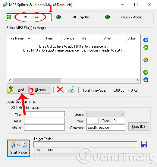 Ghép nhạc trên MP3 Splitter & Joiner