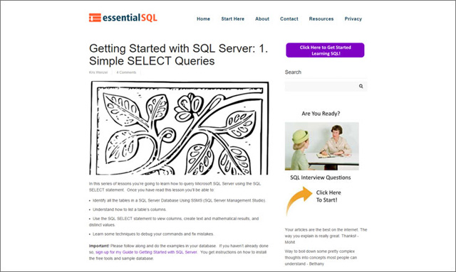 Trang web Essential SQL
