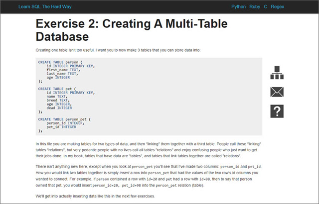 Trang web Lear SQL The Hard Way
