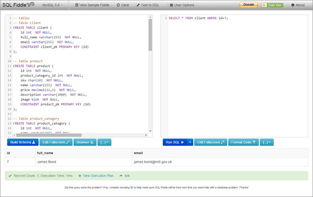 Trang web SQL Fiddle