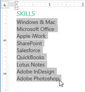 Nhấn vào ảnh để phóng to Chọn văn bản bạn muốn thụt lề.