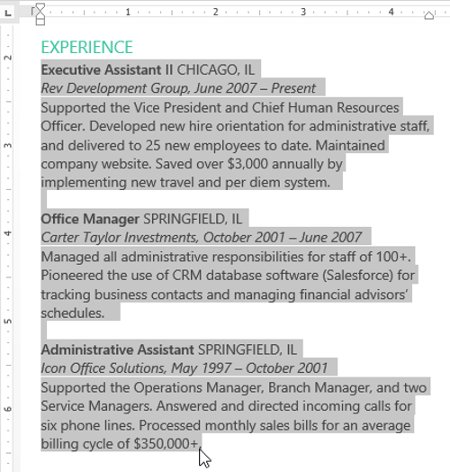 Nhấn vào ảnh để phóng to Đặt điểm chèn vào vị trí bất kỳ ở đoạn văn mà bạn muốn thụt lề, chọn một hoặc nhiều đoạn văn.