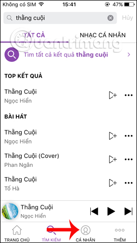 Nhấn chọn biểu tượng cá nhân