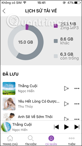 Lịch sử tải bài hát Zing MP3